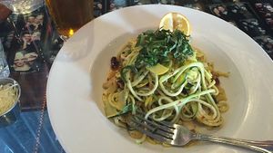 Zoodles in a vegan walnut pesto  at Emmy's Spaghetti Shack in San Francisco