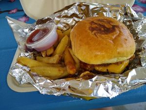 Firestone Impossible Burger and fries at Elevate in St Augustine
