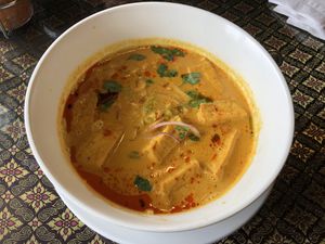 Kao Soi Curry made vegan and gluten free - lunch portion at Sawasdee Thai Cuisine in Mandeville