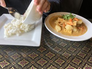 Massaman curry made vegan and gluten free with tofu at Sawasdee Thai Cuisine in Mandeville