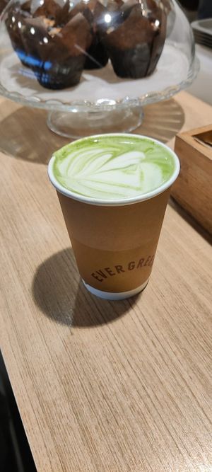 Matcha latte at DOH - Evergreen Organics in Doha