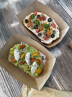 Vegan labaneh toast and avocado toast   at DOH - Evergreen Organics in Doha