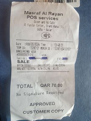 £15.71 for  1 falafel wrap. 1 banana and 1 medium earl grey tea. at DOH - Evergreen Organics in Doha