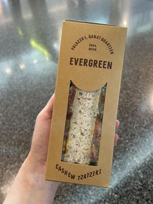 Cashew tzatziki sandwich from Evergreen Organics, DOH airport  at DOH - Evergreen Organics in Doha