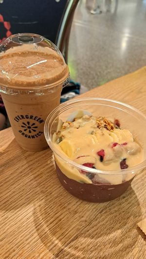 Choc and oat smoothie, amazonian smoothie bowl at DOH - Evergreen Organics in Doha