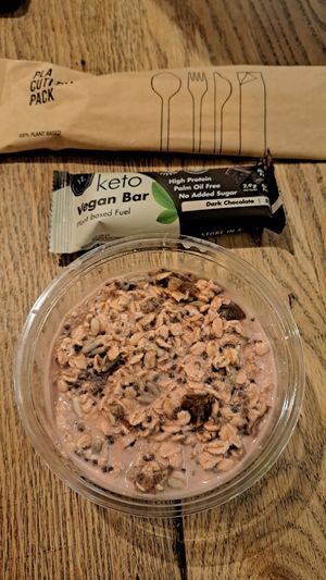 Pink overnight oats, protein bar at DOH - Evergreen Organics in Doha