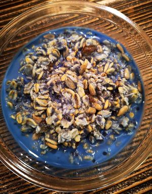 Blue Overnight Oats #Veganuary at DOH - Evergreen Organics in Doha