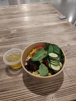 Bowl with pulled 'meat' at DOH - Evergreen Organics in Doha