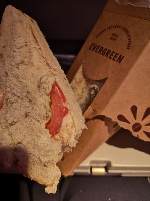 Chickpea Sammich on the plane at DOH - Evergreen Organics in Doha