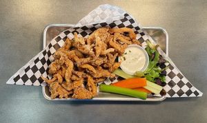 Southern Fried Oyster Mushrooms (GF) - battered fried oyster mushrooms served with tartar sauce at Down 2 Earth Plant Based Cuisine in Las Vegas