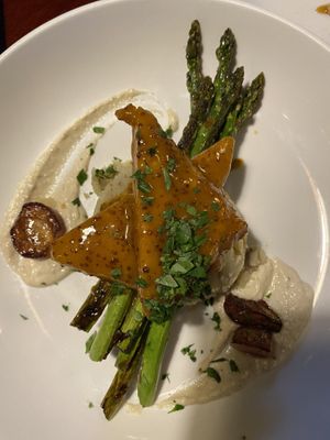 Cornmeal crusted tempeh with mashed potatoes and horseradish cream   at Sprig and Vine in New Hope