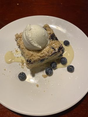 Blueberry buckle with lemon cream sauce  at Sprig and Vine in New Hope