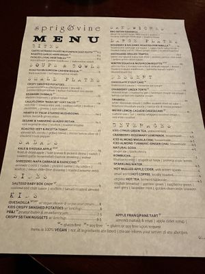 Menu  at Sprig and Vine in New Hope