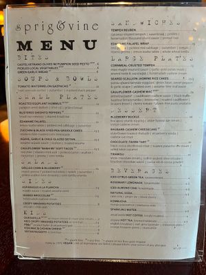August 2022 Menu at Sprig and Vine in New Hope