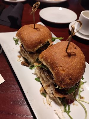 Seasonal seitan sliders with herb stuffing, mushroom gravy and cranberry sauce at Sprig and Vine in New Hope