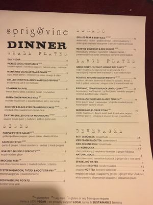 Sprig and Vine Menu  at Sprig and Vine in New Hope