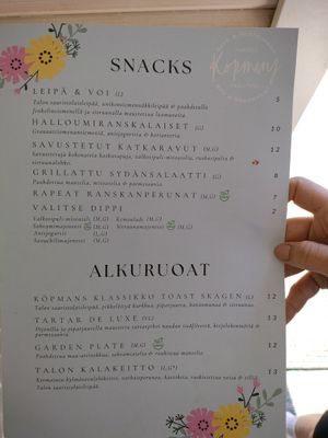 Menu at Köpmans Café in Nagu