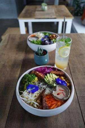 Our delicious Buddha bowl, homemade lemonade at Kolma in Langkawi