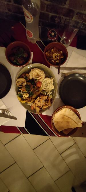 Vegan dish, foul, muhammara at East @ West in Brussels