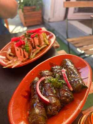 wine leaves and falafel  at East @ West in Brussels