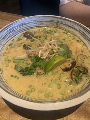 Vegan curry laksa  at Moxie's in Halifax