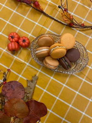 Seasonal macarons (pumpkin spice, apple caramel, and chocolate matcha)! at Col's Kitchen in Concord