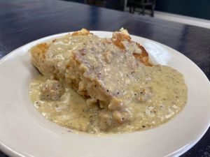 🍴Homemade biscuits and “sausage” gravy does a vegan good! Available every weekend for brunch—now on Saturdays, too! at Col's Kitchen in Concord