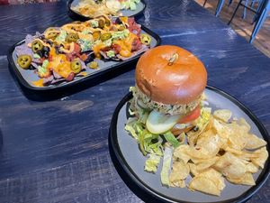 Nachos & Falafel Burger at Col's Kitchen in Concord