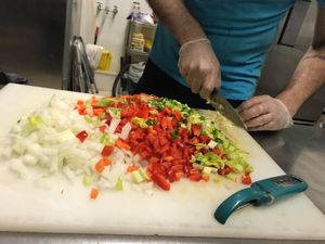 Veggie prep at Col's Kitchen in Concord