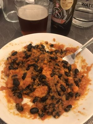 Beans and pumpkin at La Petita Vegana  in Barcelona