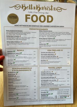 Die neue Karte - the latest menue  at Café BellaBarista in Dusseldorf