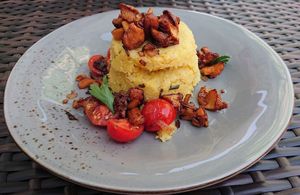 Polenta with chanterells at Café BellaBarista in Dusseldorf