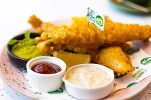 Vegan fish & chips at Nature's Charm in Bangkok