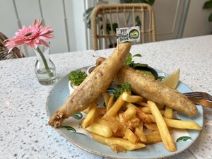Fish and chips   at Nature's Charm in Bangkok