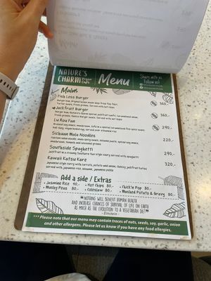 Just a few of the mains from the extensive menu at Nature's Charm in Bangkok