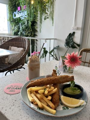 Fish and chips   at Nature's Charm in Bangkok
