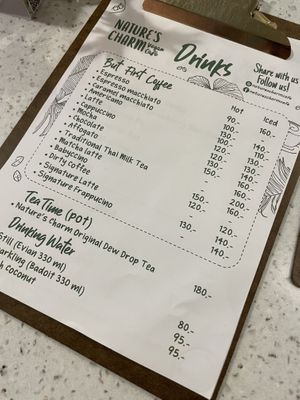 Drinks menu  at Nature's Charm in Bangkok