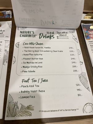 Drinks menu continued   at Nature's Charm in Bangkok