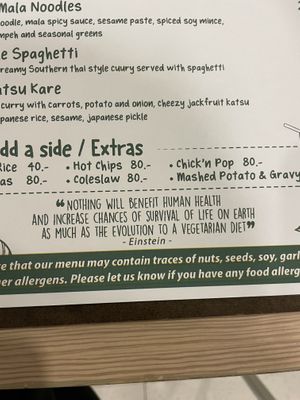 Quote by Einstein “ nothing will benefit human health and increase chances of survival of life on earth as much as the evolution to a vegetarian diet"  at Nature's Charm in Bangkok