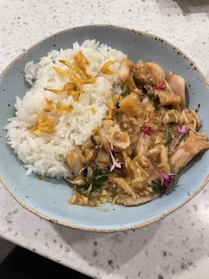 Hail the holy bowl (260bt) overpowering garlic taste  at Nature's Charm in Bangkok