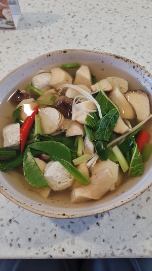 Tom yum soup at Nature's Charm in Bangkok