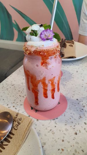 Strawberry smoothie at Nature's Charm in Bangkok