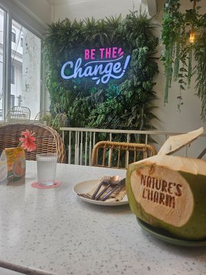 Cool coconut and decorations at Nature's Charm in Bangkok