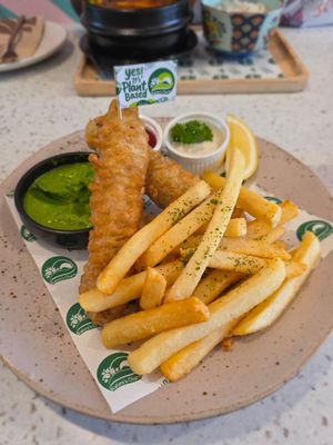 Home made 'fish' fillets. at Nature's Charm in Bangkok