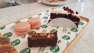 Snicker, macaroon, red velvet cake at Nature's Charm in Bangkok