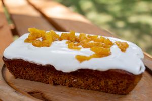 Pineapple cake with a coconut cream icing at Earth Arts & Culture Cafe in Brighton