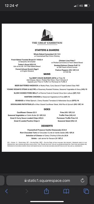 Menu  at The Great Exhibition in South East London