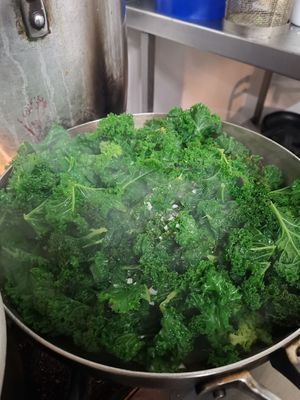 Garlic Kale. Part of Vegan Roast on Sunday at The Great Exhibition in South East London