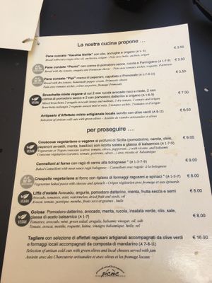 Menu  at Picnic in Noto