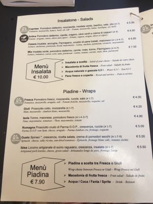 Menu at Picnic in Noto